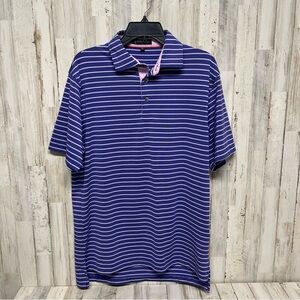 Black Quail Mens Sz Medium Polo Golf Shirt Pink Purple Striped Performance Light